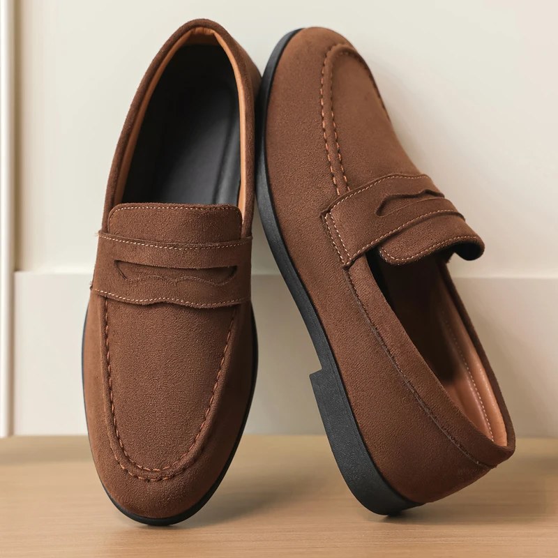 New Classics Suede Men's Shoes Slip On Loafers Preppy Soft Breathable Flats Non Slip Daily Fashion Casual Outdoor Sneakers