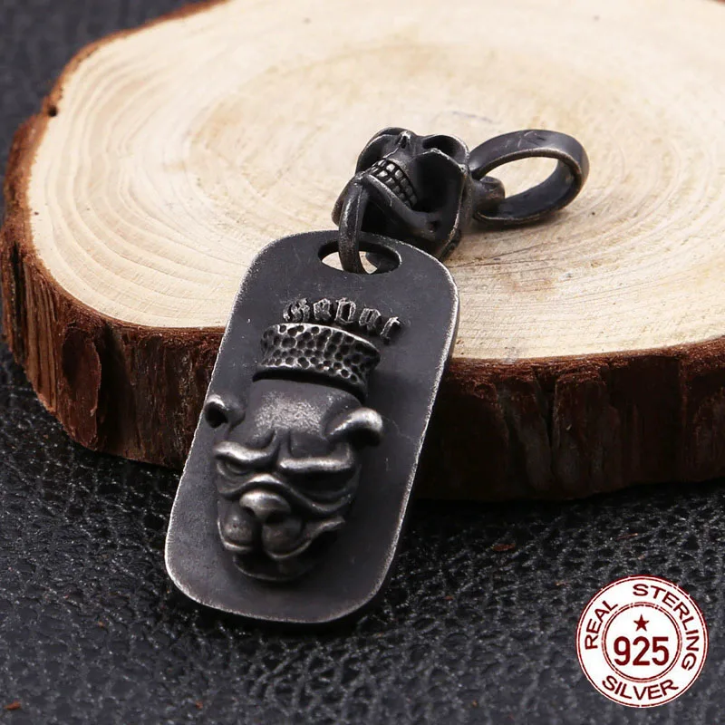 

S925 sterling silver pendant fashion accessory Black dog head tag, domineering Exaggerated personality Punk style trend