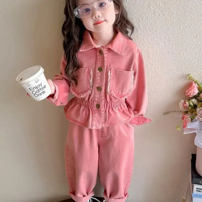 

Girls' Spring and Autumn Cowboy Set 2025 New Style Children's Fashionable Coat Pants Two Piece Set Girls' Autumn Fashion Jackets