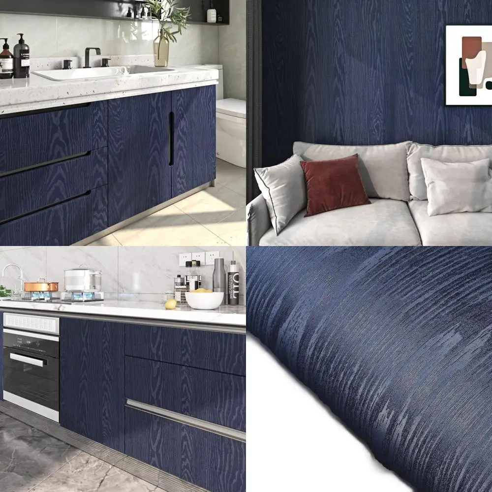 

24x394 темно-синие обои с текстурой дерева для кухонных шкафов и водонепроницаемая виниловая пленка для столешниц