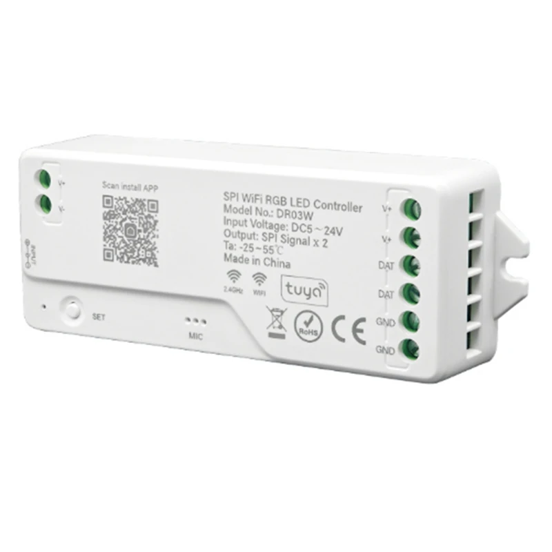 Tuya Wifi SPI RGB LED Controller For Alexa Google Assistance 720 Pixels For WS281 FCOB Addressable LED Strip Light