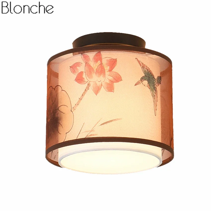 

Chinese Traditional Style Ceiling Lights Led Ceiling Lamp Linen Fabric Lampshade Living Room Bedroom Home Lighting Aisle Decor