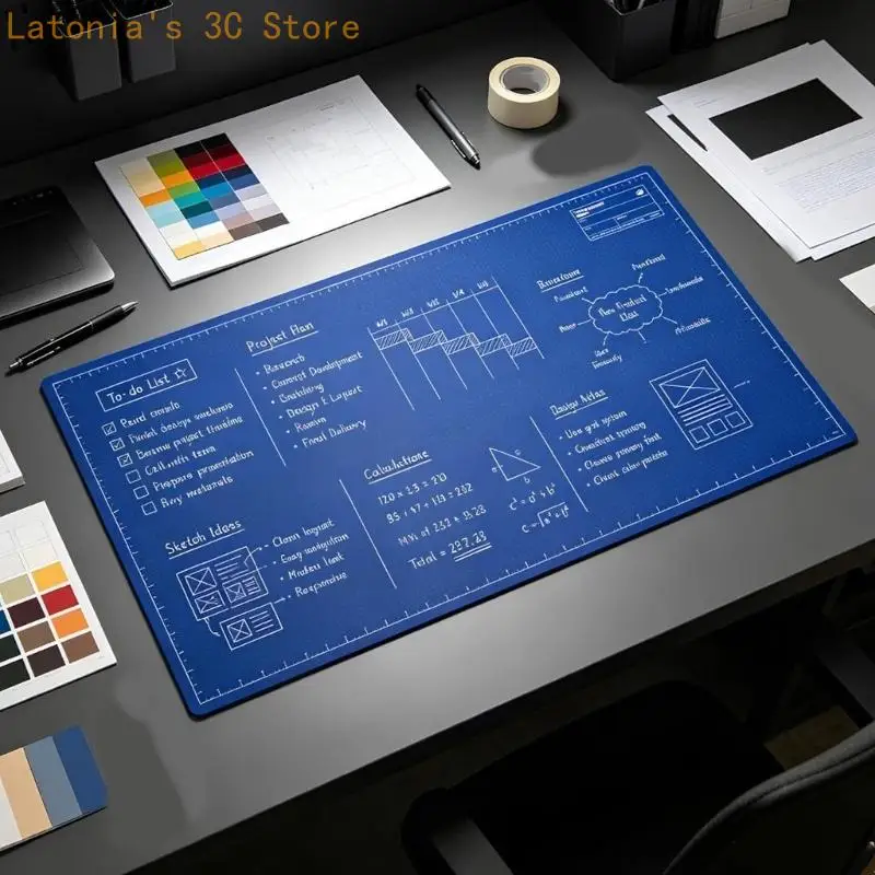 Rubber Desktop Pad in Reversible Blue and Black, Continuous Work Area for Mouse and Typing Equipment, Study, and Gaming X3UB