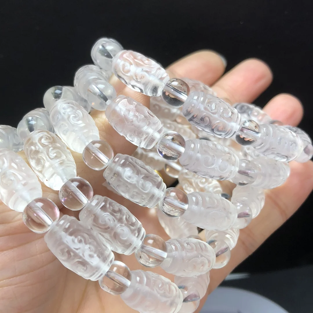 

1 шт. Fengbaowu натуральный камень кварцевый браслет 10 мм гравировка лада узор бочонок бусины Рейки целебный камень модные ювелирные изделия подарок для женщин