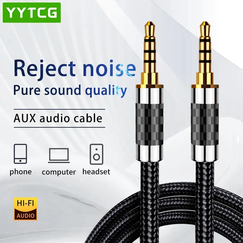 

YYTCG OFC Silver Plated Audio Cable 3.5mm Jack Gold-Plated 4 Poles Male To Male Wire For Car Mobile Phone Notebook Speaker Line