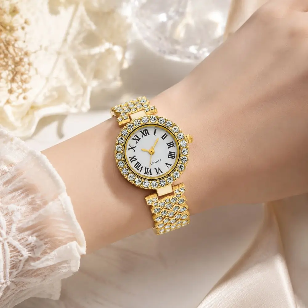 Crystal-Encrusted Diamond Bracelet Watch Precise Adjustable Wrist Watches Water Resistant Elegant Wristwatch Birthday Gift