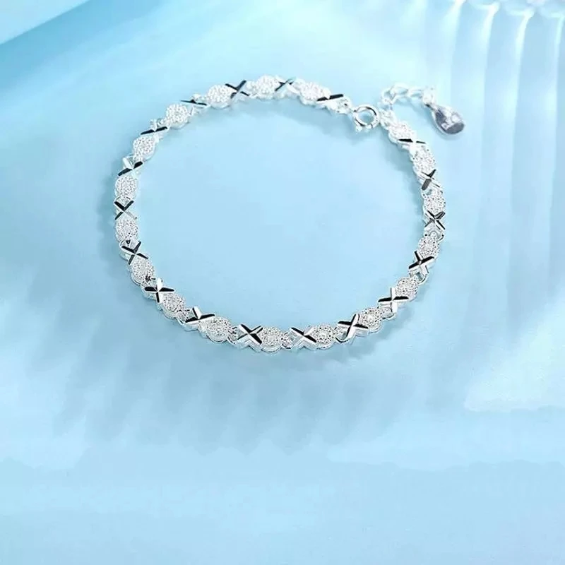 Fashion 925 silver color Cross Charm Bracelets&Bangle For Women Girls Wedding Accessories Jewelry