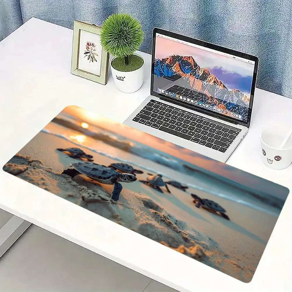 Desk Mat Beach Sunset Sea Turtle Print Anti Slip Rubber Mousepad Stitched Edge Keyboard Pad For PC Laptop Gamers Table Accessory