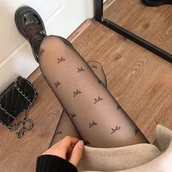 Bas sexy imprimé papillon pour femmes, collants Lolita, bas fins, haut, noir, blanc, coeur, Y2K