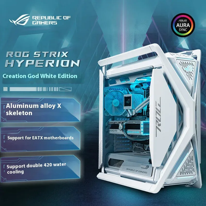 Custodia per PC per computer da gioco desktop ASUS ROG GR701 HYPERION Tower in lega di alluminio bianca tipo X