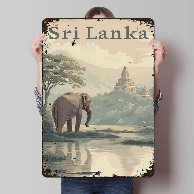 Sri Lanka Travel With Elephant Poster Customized Vintage Metal Signs Wall Art Retro Tin Plaque for Home Decorations Living Room