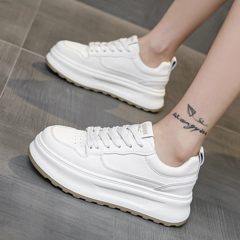 2025 novo u couro feminino branco casual mulher vulcanizar tênis respirável esporte caminhada correndo plataforma sapatos planos