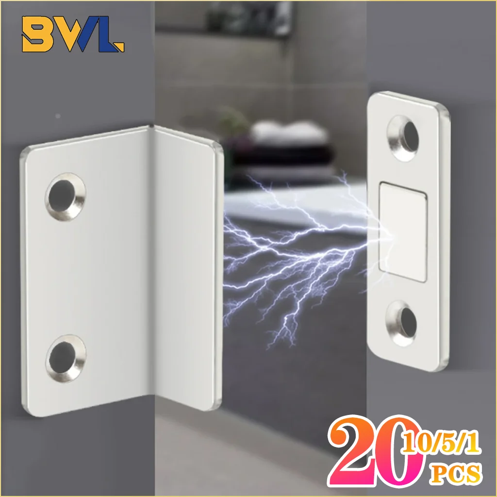1-20PCS L Shape No Drill Magnetic Sliding Door Catch Strong Invisible Cabinet Magnet for Wardrobe Closet Pull Push Lock