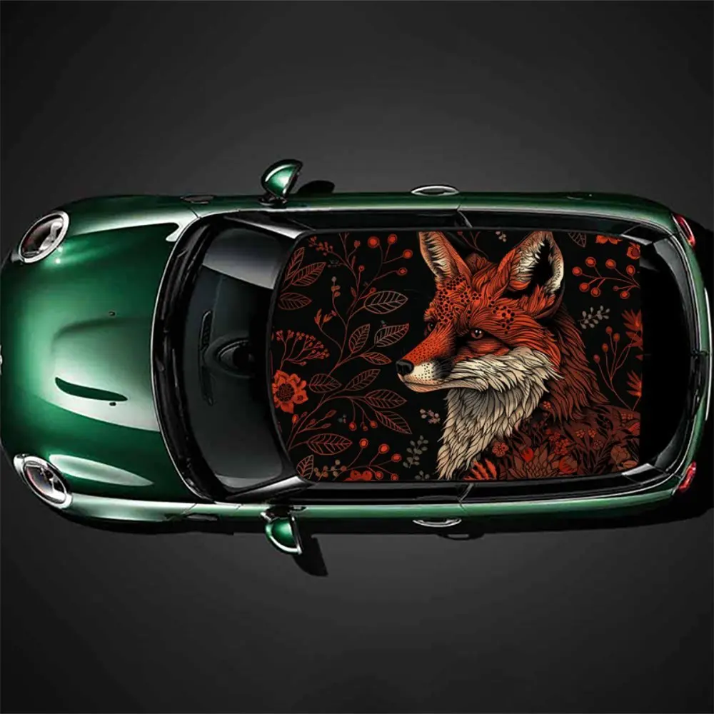 

Лиса скрытая в цветочном узоре, автомобильные виниловые обертки, виниловые наклейки на крышу автомобиля, внешний вид на крышу автомобиля, индивидуальные привлекательные