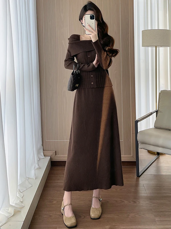 

Elegant Fashionable Two-Piece Set Women's Spring New Design Sensation Korean Version Top Half-Skirt Stylish Long Sleeve Dress