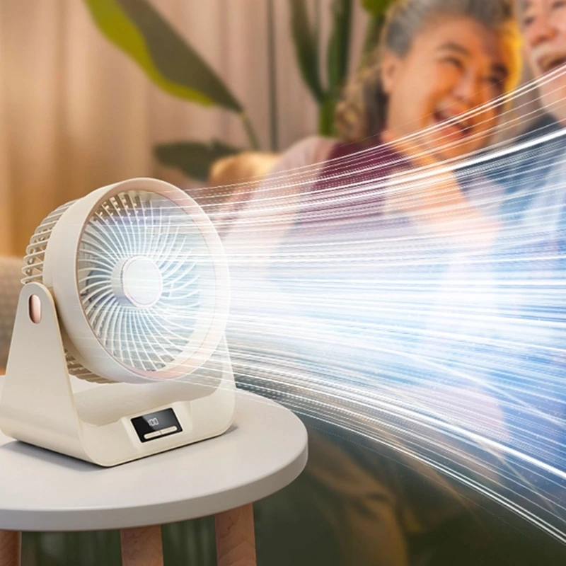 พัดลมตั้งโต๊ะจอแสดงผลดิจิตอลที่เงียบสงบพัดลมพกพาสำหรับห้องนอนห้องครัวบ้านกลางแจ้ง 5 ความเร็วขนาดเล็ก Camping ตาราง