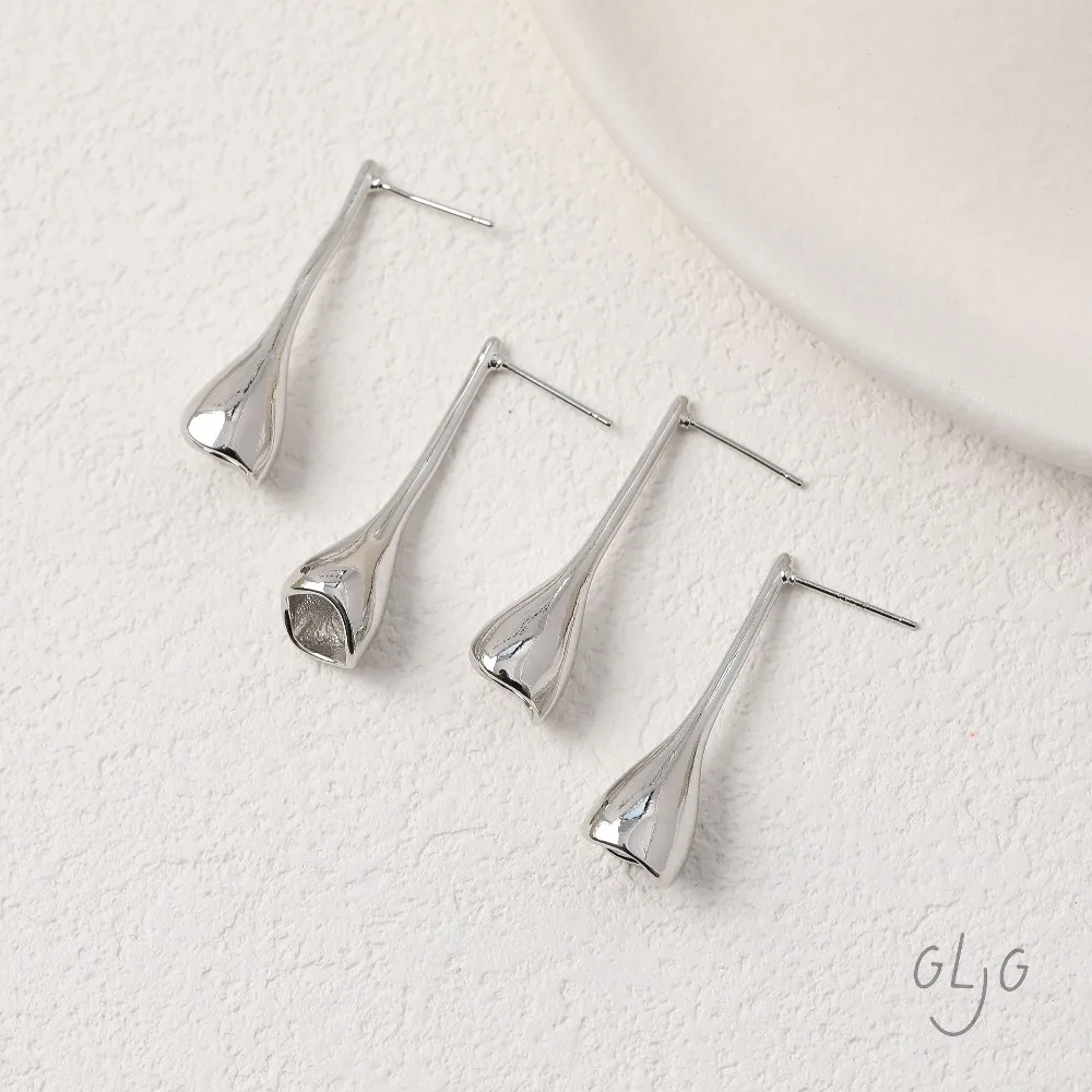 2PCS Dainty Horn Flower Ear Studs Earrings for Jewelry Findings Making DIY Hand Made Brass 14k Gold Plated 35*10mm Accessories