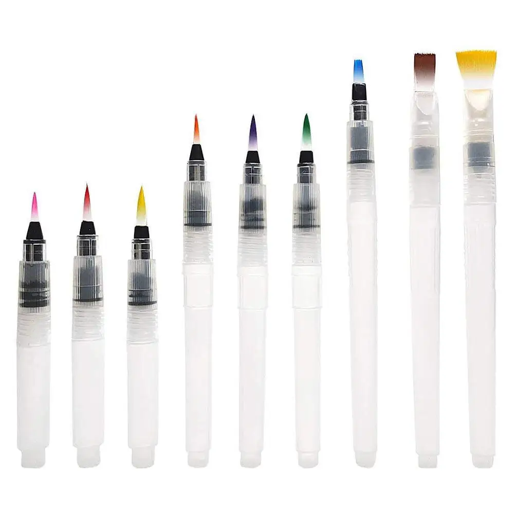 9 Pcs Water Color Brush Pens Coloring Watercolor Brushes Soluble Colored Pencils Ink