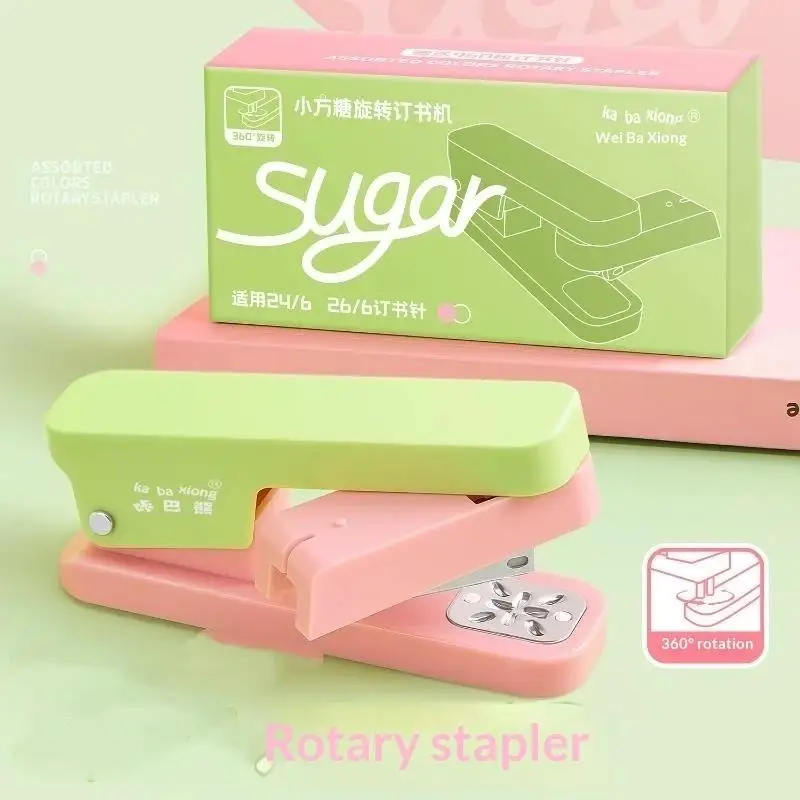 360-Degree Rotating Stapler With Staples Cute Pastel Color Suitable For Students School Home Office Attractive Appearance