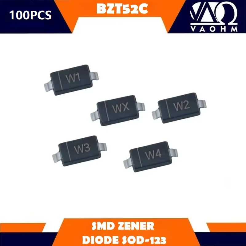 100pcs SOD-123 Zener Diode 1206 0.5W BZT52C 11V 12V 13V 15V 16V 18V 20V 22V 24V 27V 30V 33V 36V 39V 43V 47V