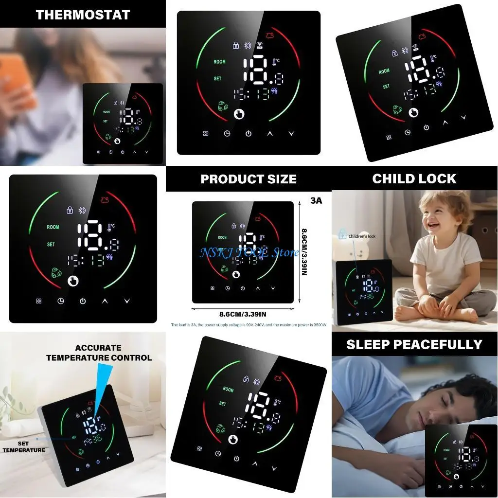 

L8RC 3A Voice Control Programmable Thermostat Intelligent Wall Thermostat LCD Display Touchscreens Temperature Controller