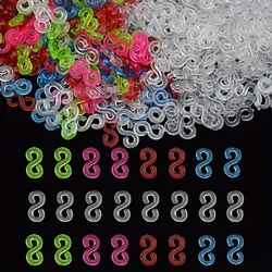 500 Colorful Transparent DIY Acrylic S Clips Rubber Loom Band Clips Handmade Bracelet Necklace Connectors DIY Weaving Craft Tool