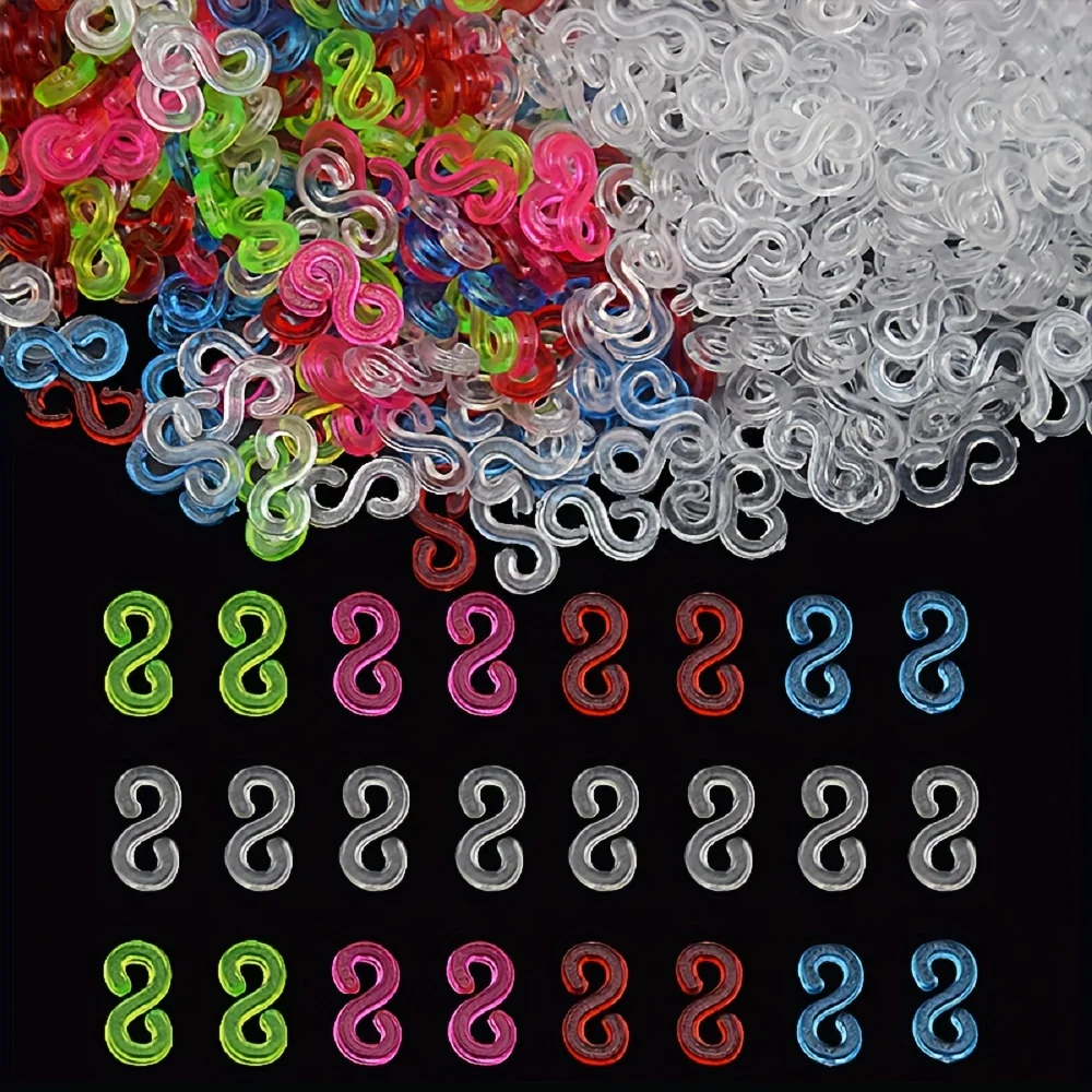 500 Colorful Transparent DIY Acrylic S Clips Rubber Loom Band Clips Handmade Bracelet Necklace Connectors DIY Weaving Craft Tool