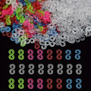 500 Colorful Transparent DIY Acrylic S Clips Rubber Loom Band Clips Handmade Bracelet Necklace Connectors DIY Weaving Craft Tool 1