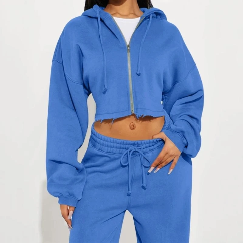 Women 2 Piece Outfits Sweatsuit Zip Up Crop Hoodies Sweatpants Lounge Matching Tracksuit Set Fall Winter Trendy Clothes