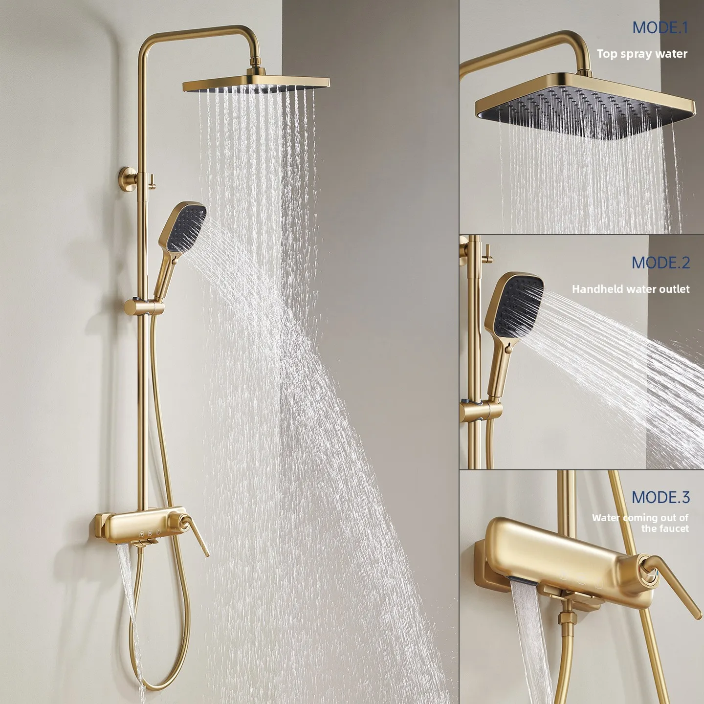 

Full Brass Luxury Shower Set with Smart Thermostat and Air Pressure Boost for Hotel Bathroom