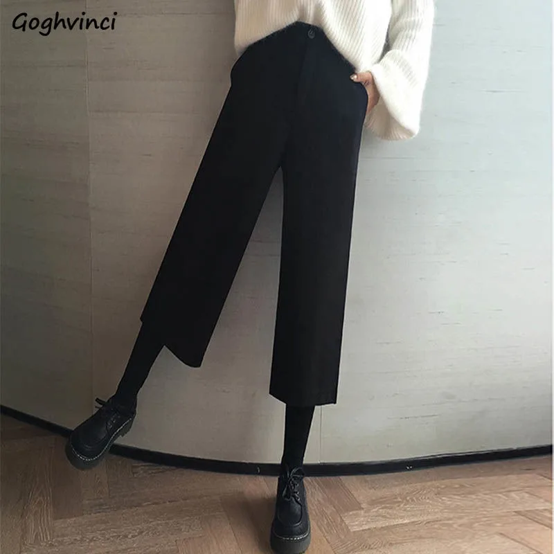 

Woolen Pants Women Thicken Straight Loose Solid Daily Trendy Calf Length Youthful Gentle 5XL Winter New Korean-style Female Cozy