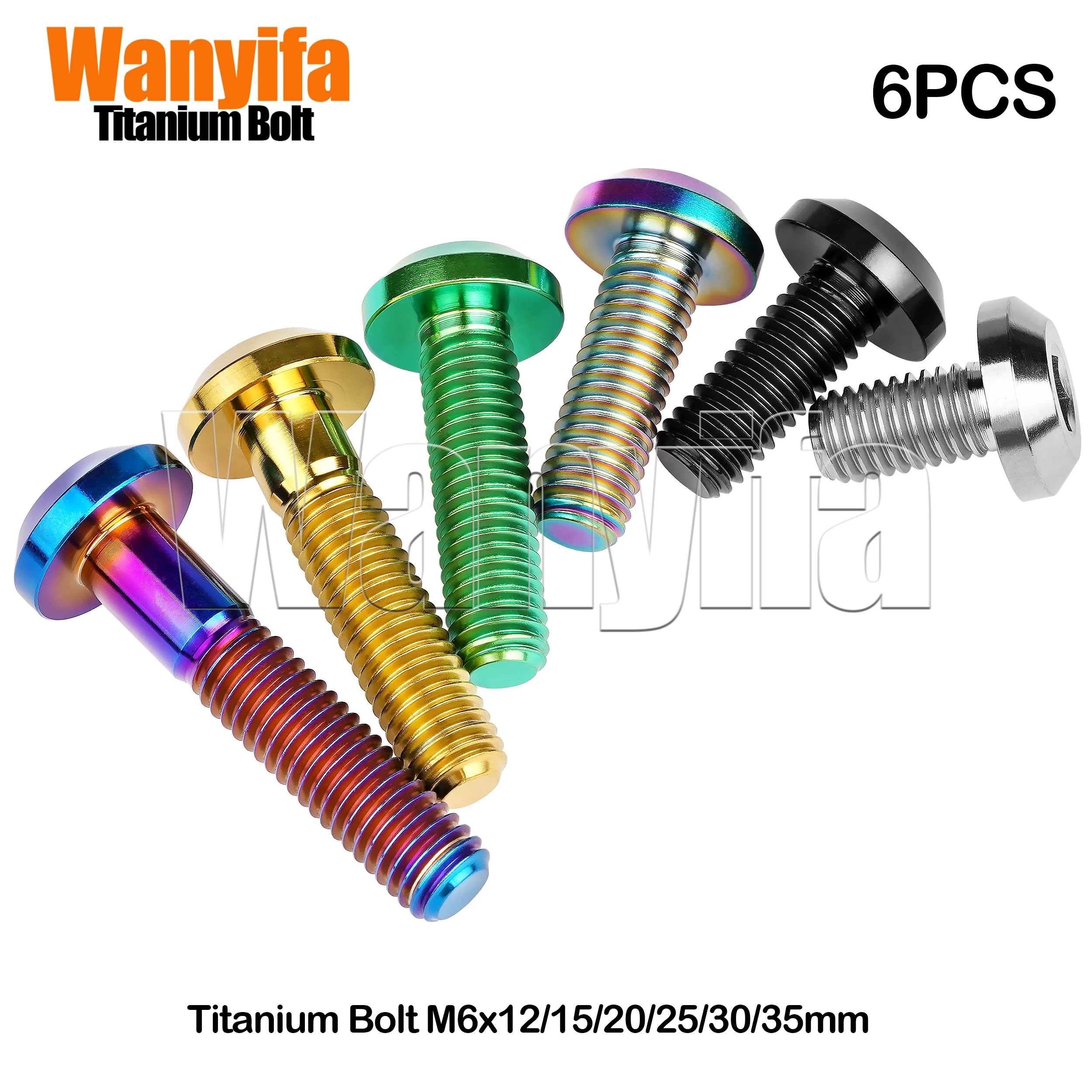 Wanyifa baut Titanium sepeda, 6 buah M6x12/15/20/25/30/35mm tebal kepala payung Ti Allen sekrup untuk sepeda motor dimodifikasi pengencang