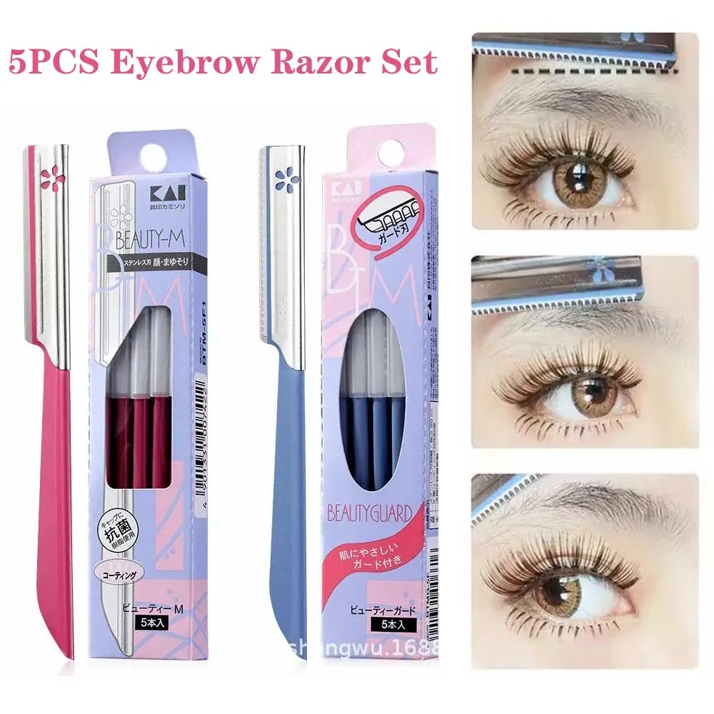 5 pçs lâminas de barbear faciais de segurança aparador de sobrancelha afiado lâmina de cabelo de aço inoxidável aparador de sobrancelha feminino ferramentas de maquiagem de beleza cosmética