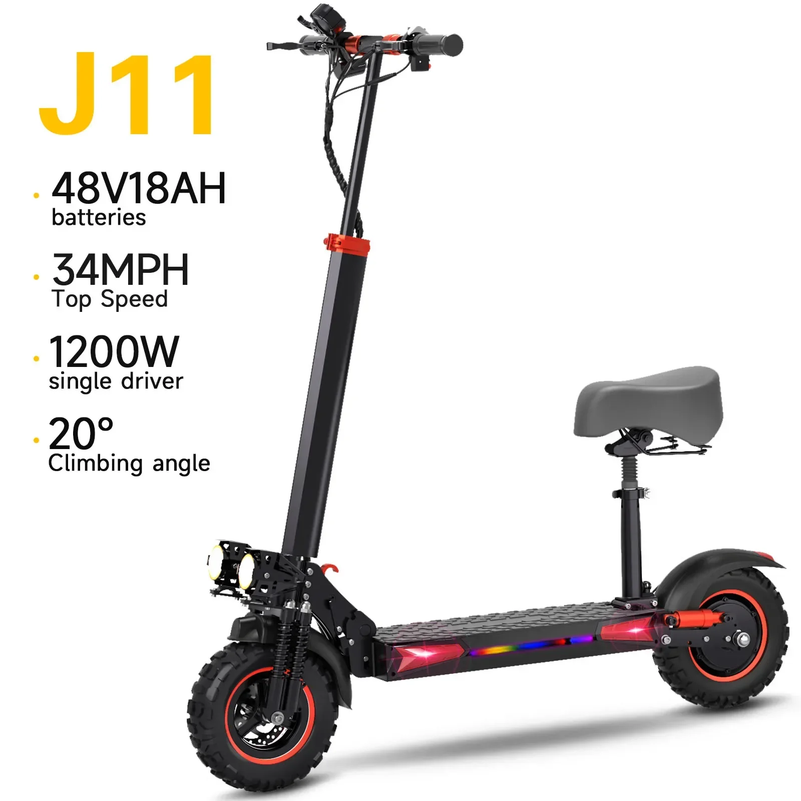 

FREEBOY J11 MAX Электрический самокат для взрослых, двигатель 1200 Вт, 48 В, 18 Ач, складной электронный самокат, 11 толстых шин, электронный горный скутер