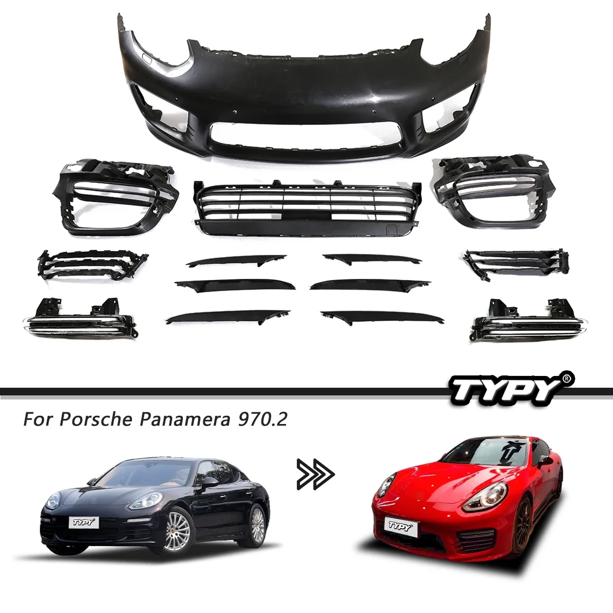 TYPY Car Accessories For 2014-2016 Porshce Panamera 970.2 Upgrade Turbo front Bumper PP Material Body Kit Headlights Plug Play