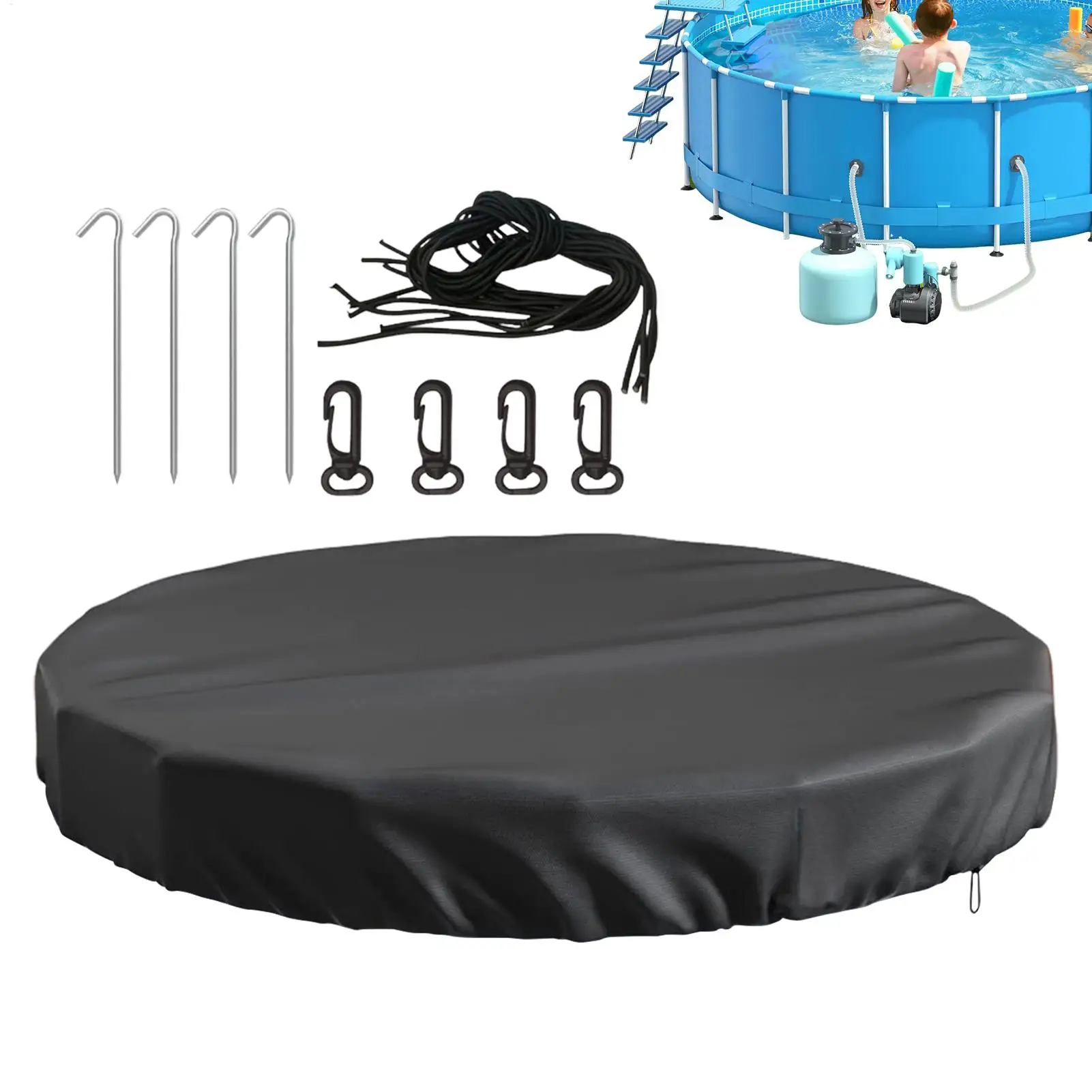 Silver-coated Waterproof Oxford Cloth Outdoor Round Pool Cover/Dust Protector With Drawstring and Ground Pegs Hot Bath Cover