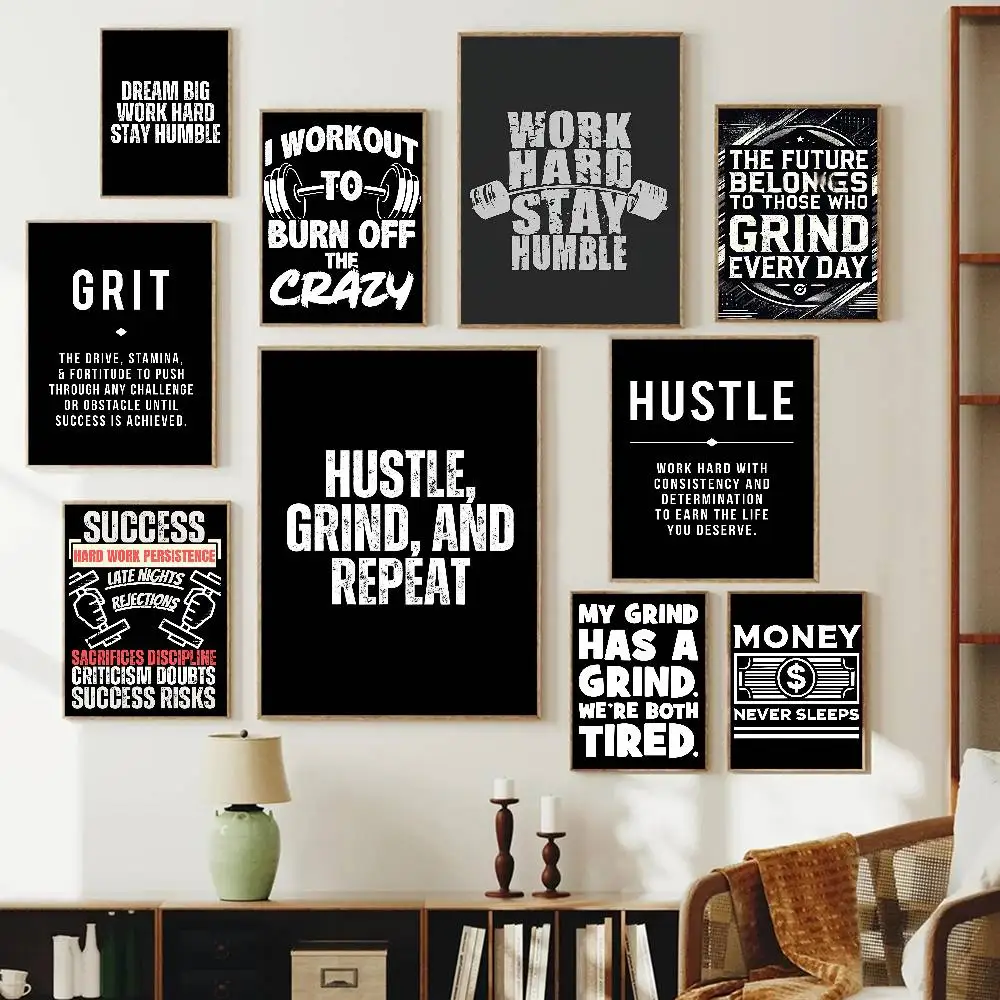 1 Stück Motivations-Poster 'Grind Hustle Success' Selbstklebende Kunst Wasserfeste Papieraufkleber für Café Bar Zimmer Wanddekoration