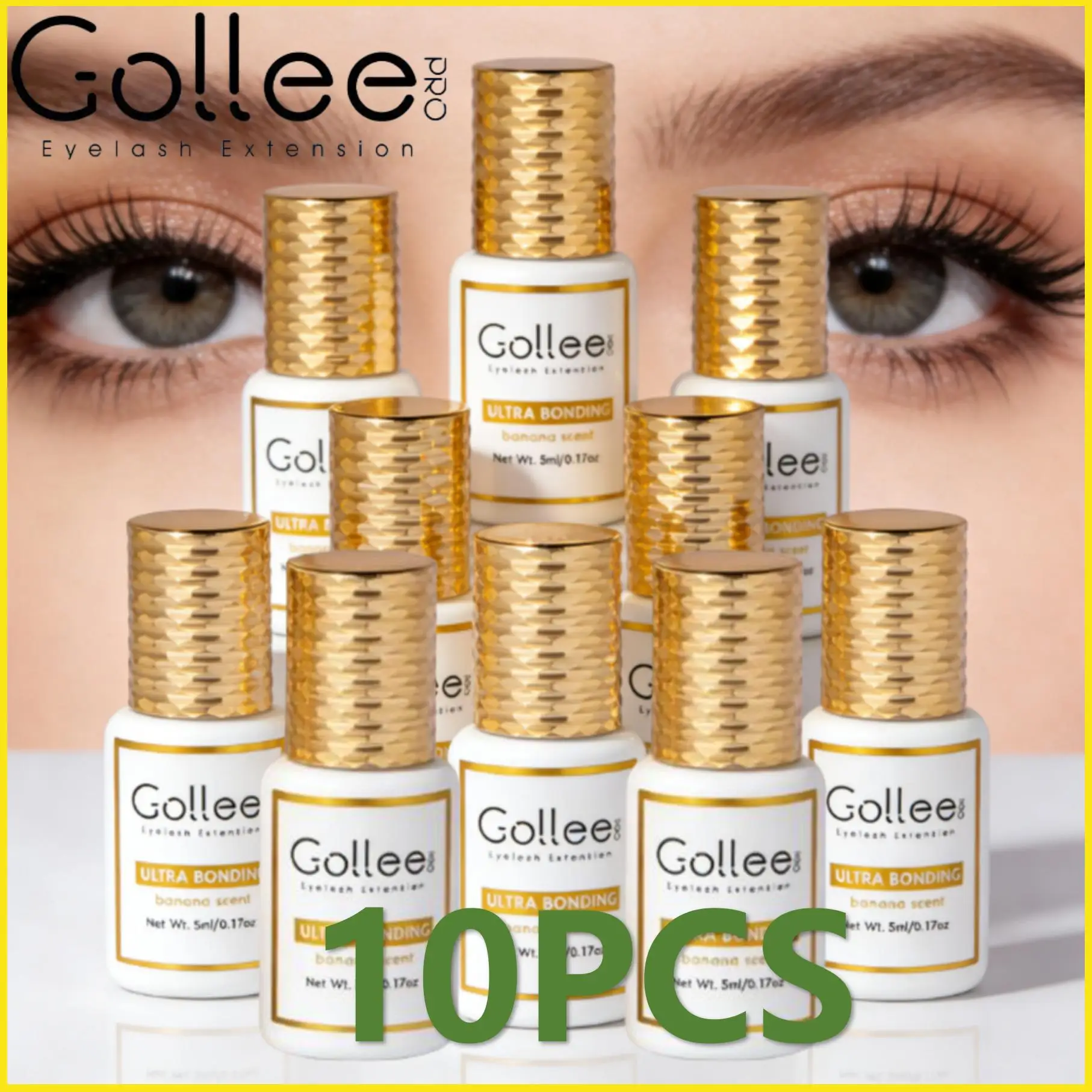 

10 шт. клейких накладных ресниц Gollee с ароматом банана, не вызывающие раздражения, быстросохнущие (1 секунда), с фиксатором для ресниц, оптовые поставки материалов для наращивания ресниц