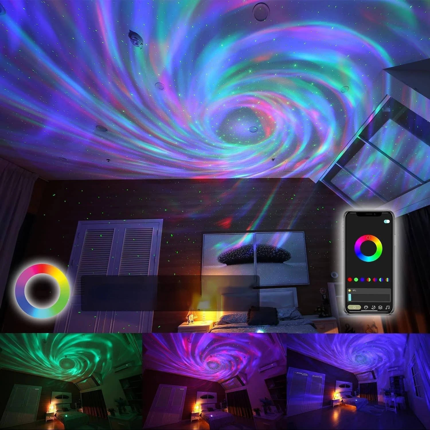 Bluetooth Connectiviteit Nachtlampje Galaxy Projector Starry Sky Projector Roteren Planetarium Lamp Slaapkamer Valentines Dag Cadeau