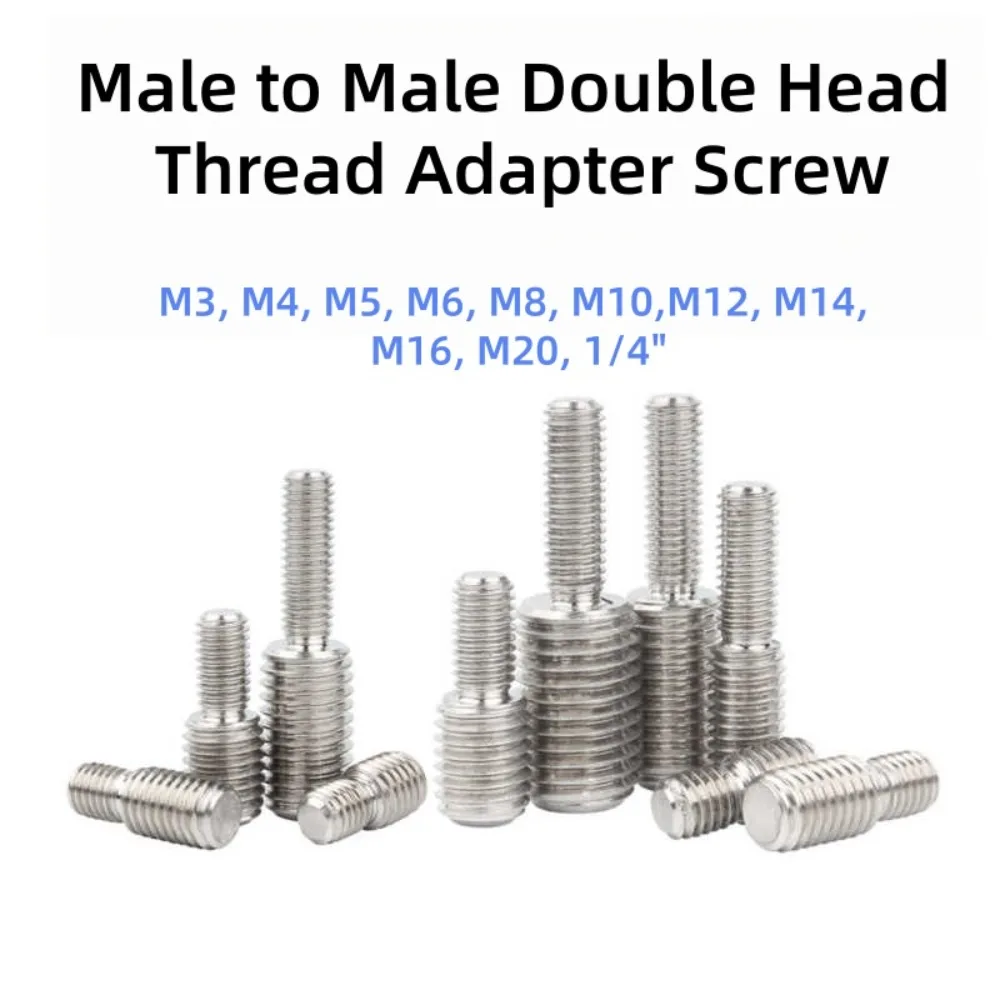 304 Stainless Steel Double End Male to Male Reducing Conversion Screw M3-M20 Thread Transfer Adapter Stud Bolt Hardware Fitting