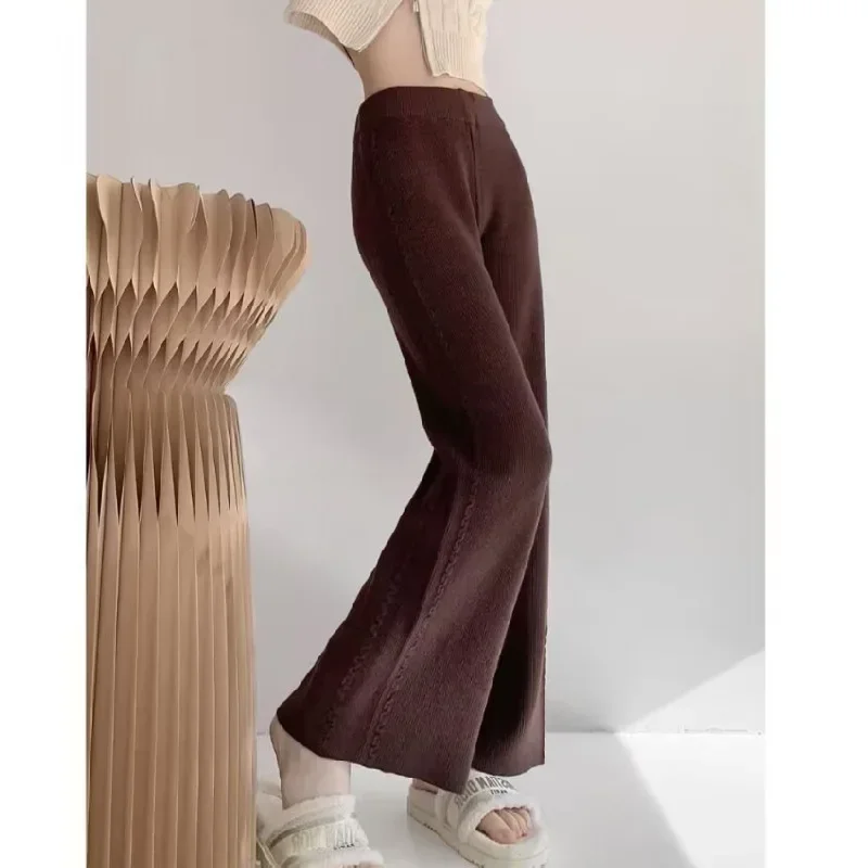 

Knitted Women's Pants Casual High Waist Warm Straight Wide-leg Pants Thickening Autumn Winter New Korean Elegant Women's Pants