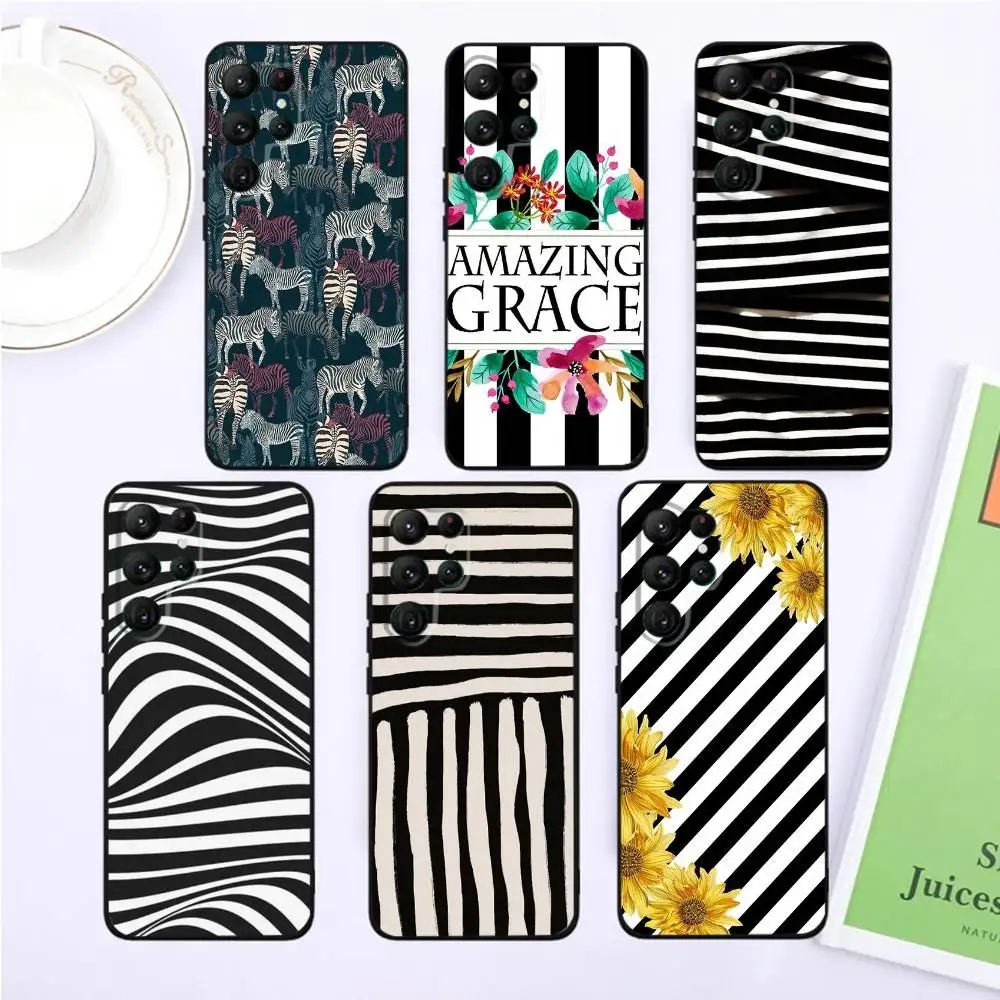 

Black White Stripes Phone Case For Samsung S25,S24,S23,22,21,Ultra,Pro,S10,S30Plus,20lite Black Cover