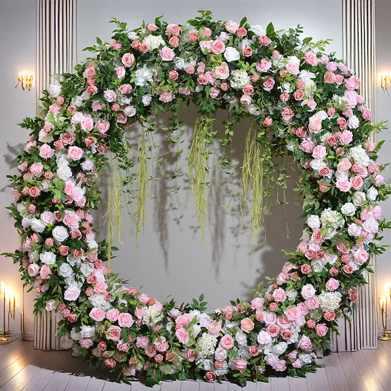 

2M Round Rack Floral Exhibition Hall Decoration Pink Rose Hydrangea Hanging Flowers Wedding Decoration Round Artificial Flowers
