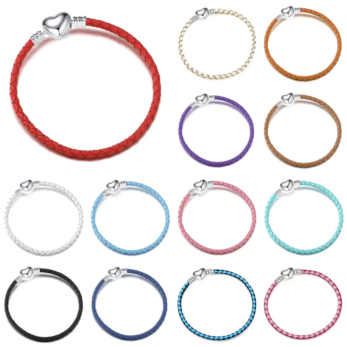 Pulseira de casal amor cor prata, laço único, meninos e meninas, corda de couro, corrente básica para pandora, pulseiras de natal, presentes