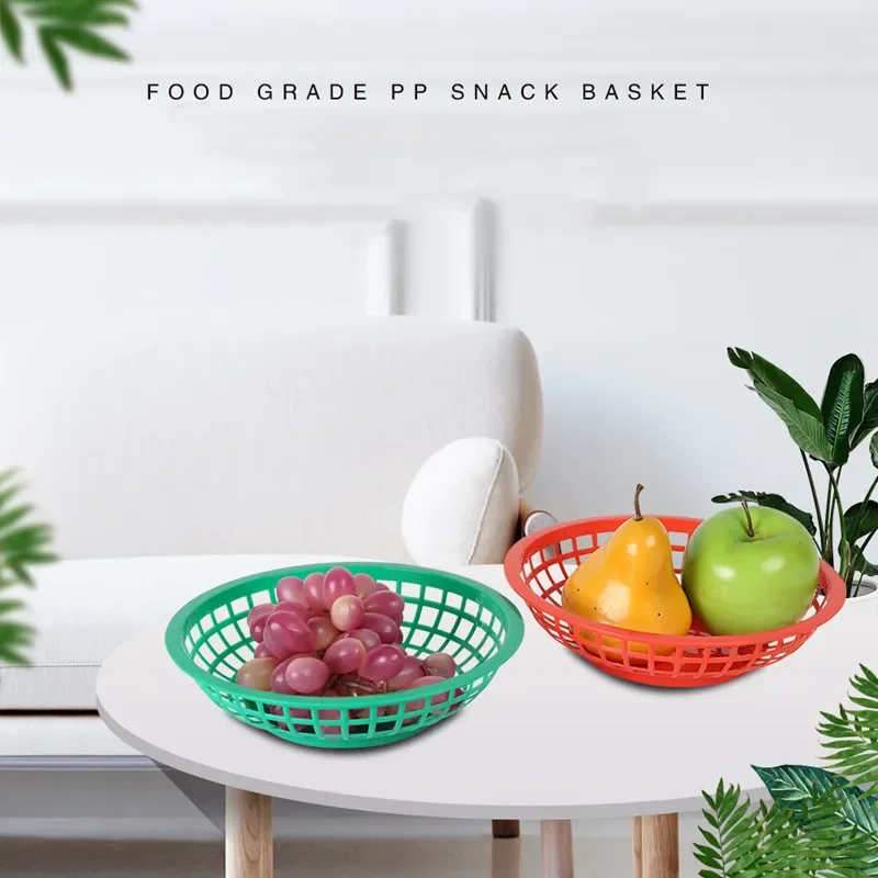 Baskets Food Serving Plastic Fast Round Basket For Bowl Bread Holder Fruit Deli Dog Hot Bowls Reusable Burgers Nut Snack Tray 12