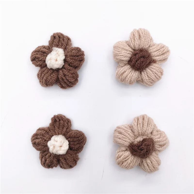 20Pcs 4CM Crochet Flower Applique For DIY Baby Hair Clip Hat Headwear Crafts Patches Decor Ornament Clothing Accessories