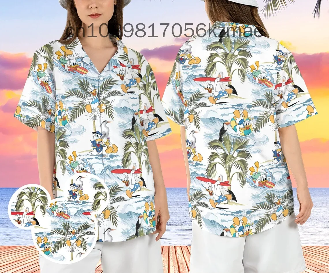 

2024 Disney Donald Duck Men and Women Hawaiian Shirt Donald Duck Shirthawaiian Shirt Flowers Aloha Beach Shirts Summer Shirt