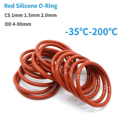 VMQ Red Silicone O-Ring OD 4-90mm Thickness CS 1/1.5/2.0mm Food Grade Sealing Ring Waterproof & Insulated Gasket Washer