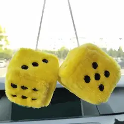 Long Hair Hot Stamping Dot Dice Plush Toy Cube Pendant Car Ornament Sieve Anime Car Decoration Accessories Auto Pendant