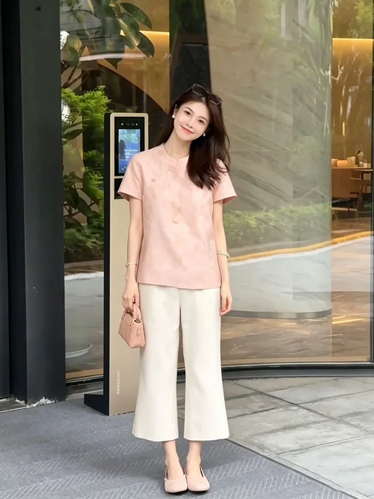 

New Chinese Style Fashionable Straight Leg Pants Women Summer Thin Model High Waist Slimming Eighteen Pants Casual Wear